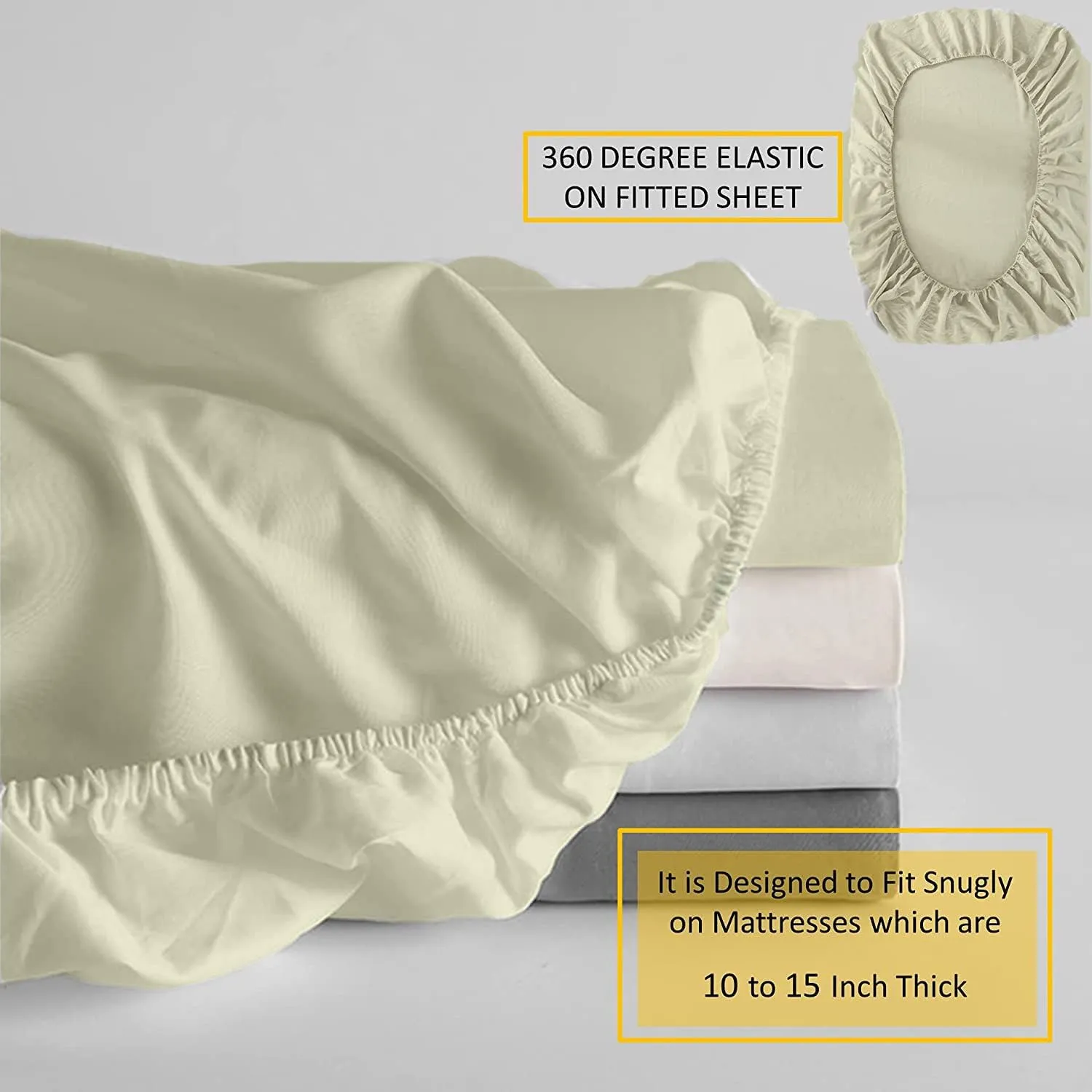 Flex Top Sheets King for Sleep Number,Sleep Number Split King Sheets,Flex Head King Sheets Sets for Adjustable Bed,Split King Sheets,Flex Split King Sheets,100% Giza Cotton Sheets (Ivory)