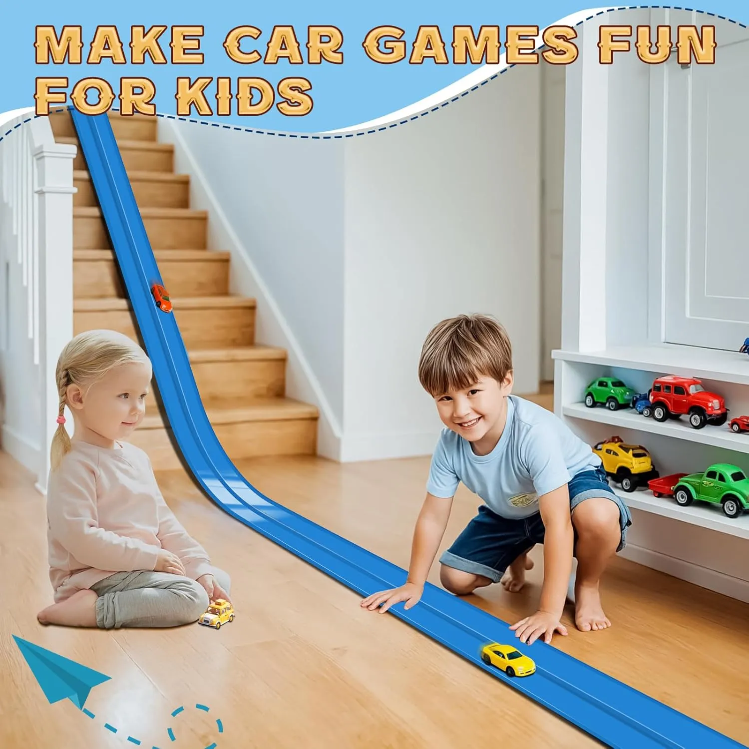 Flex Track 15 Ft Starter Set, Flexible Race Car Ramp Track for Ages 3 & Up with Suction Cups Compatible with Hot Wheels and Diecast 1/64th Cars