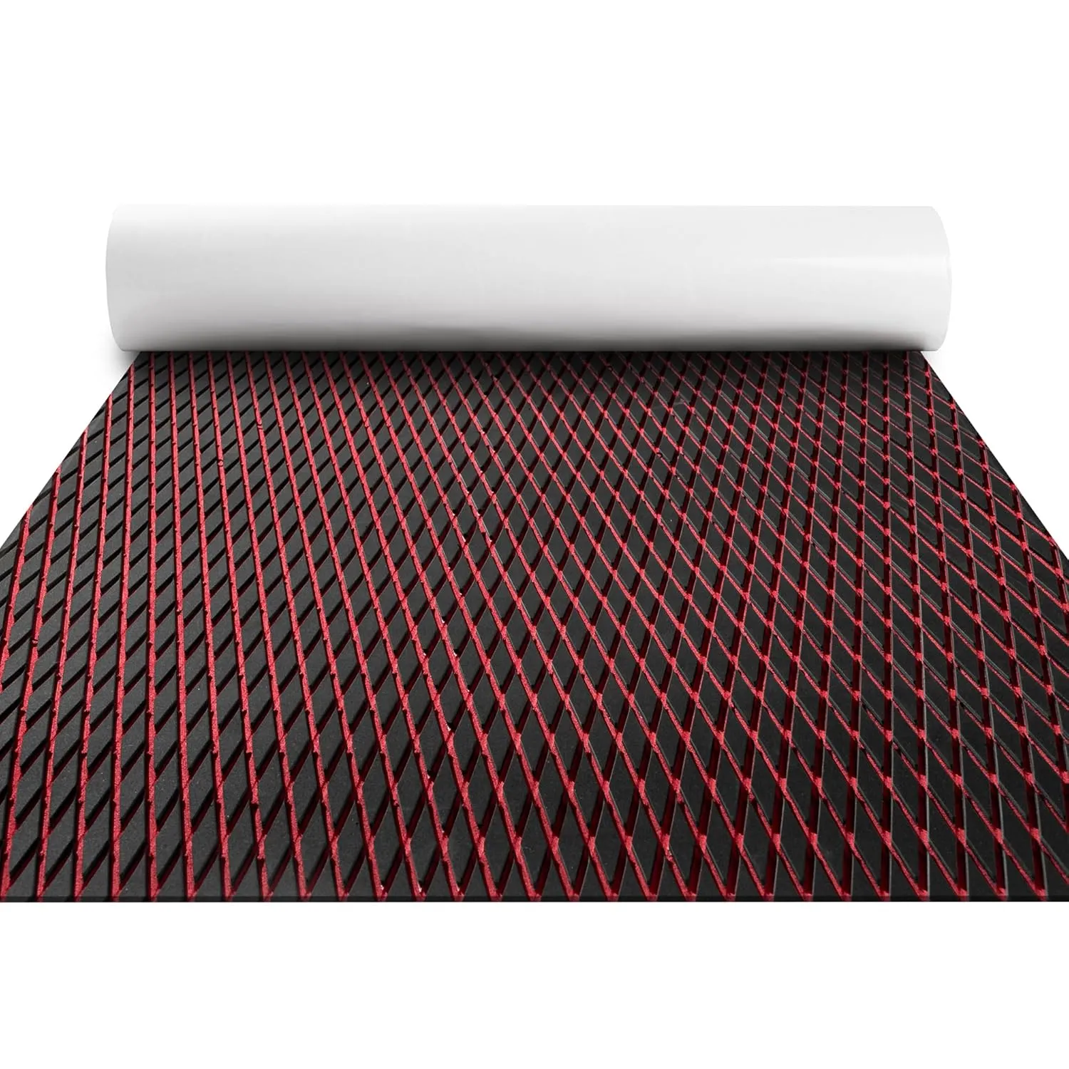 FOCEAN Boat Flooring - EVA Foam Boat Decking - Boat Mat Marine Flooring Self-Adhesive Boat Carpet, for Motorboat RV Yacht Kayak Surfboard 47.2" X 15.7", Black & Red Lines