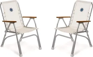 FORMA MARINE Boat Chairs High Back White Vinyl MESH Fabric Deck Folding Marine Aluminum Teak Furniture Set of 2 M150VW