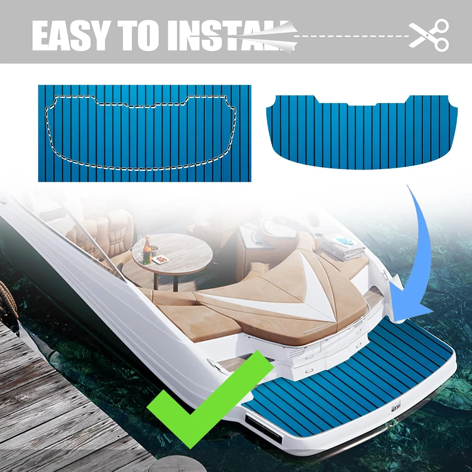 Fullfire Boat Flooring - EVA Foam Boat Decking - Faux Teak Marine Mat Self-Adhesive Marine Carpet for Motorboat RV Yacht Kayak 94" x 47"/35"/16"