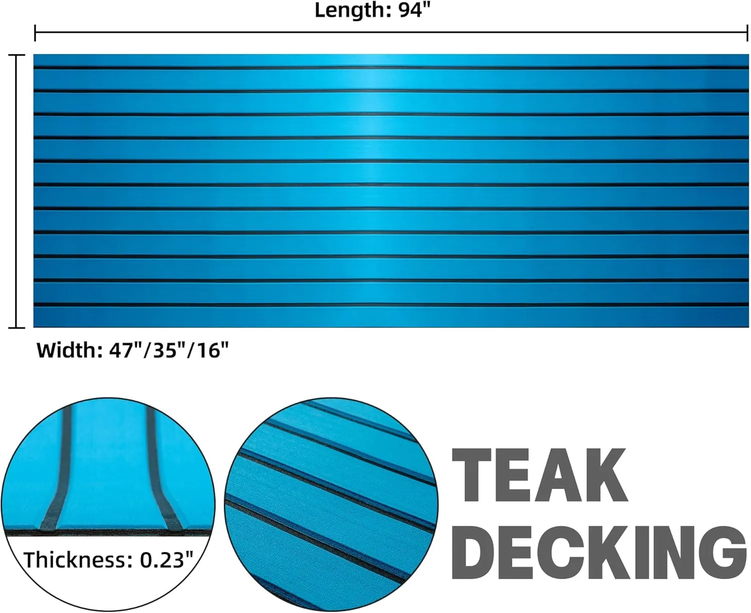 Fullfire Boat Flooring - EVA Foam Boat Decking - Faux Teak Marine Mat Self-Adhesive Marine Carpet for Motorboat RV Yacht Kayak 94" x 47"/35"/16"