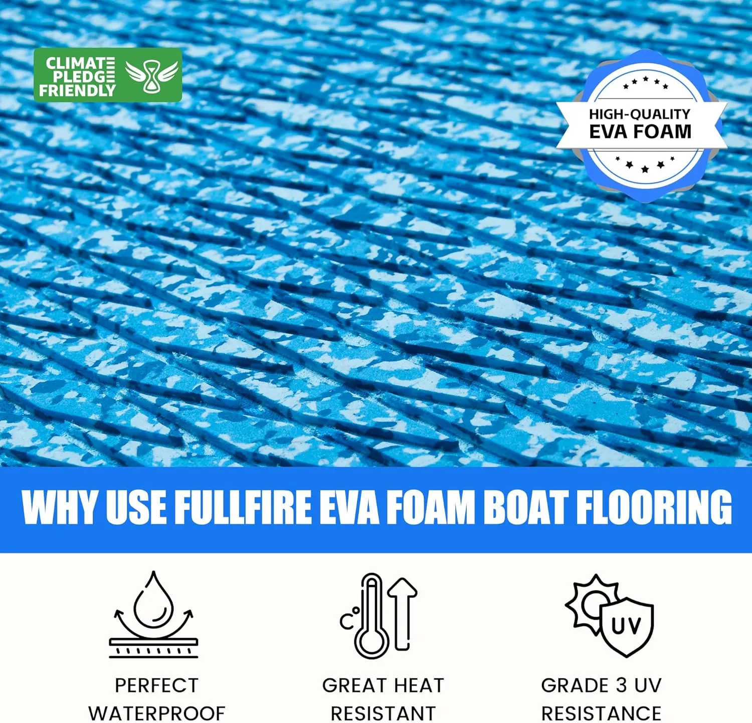 Fullfire Boat Flooring EVA Foam Decking Sheet, Camo Marine Flooring with Self-Adhesive Backing Marine Carpet for Boats Yacht Kayak RV Floor 94" x 47"/24"/16"