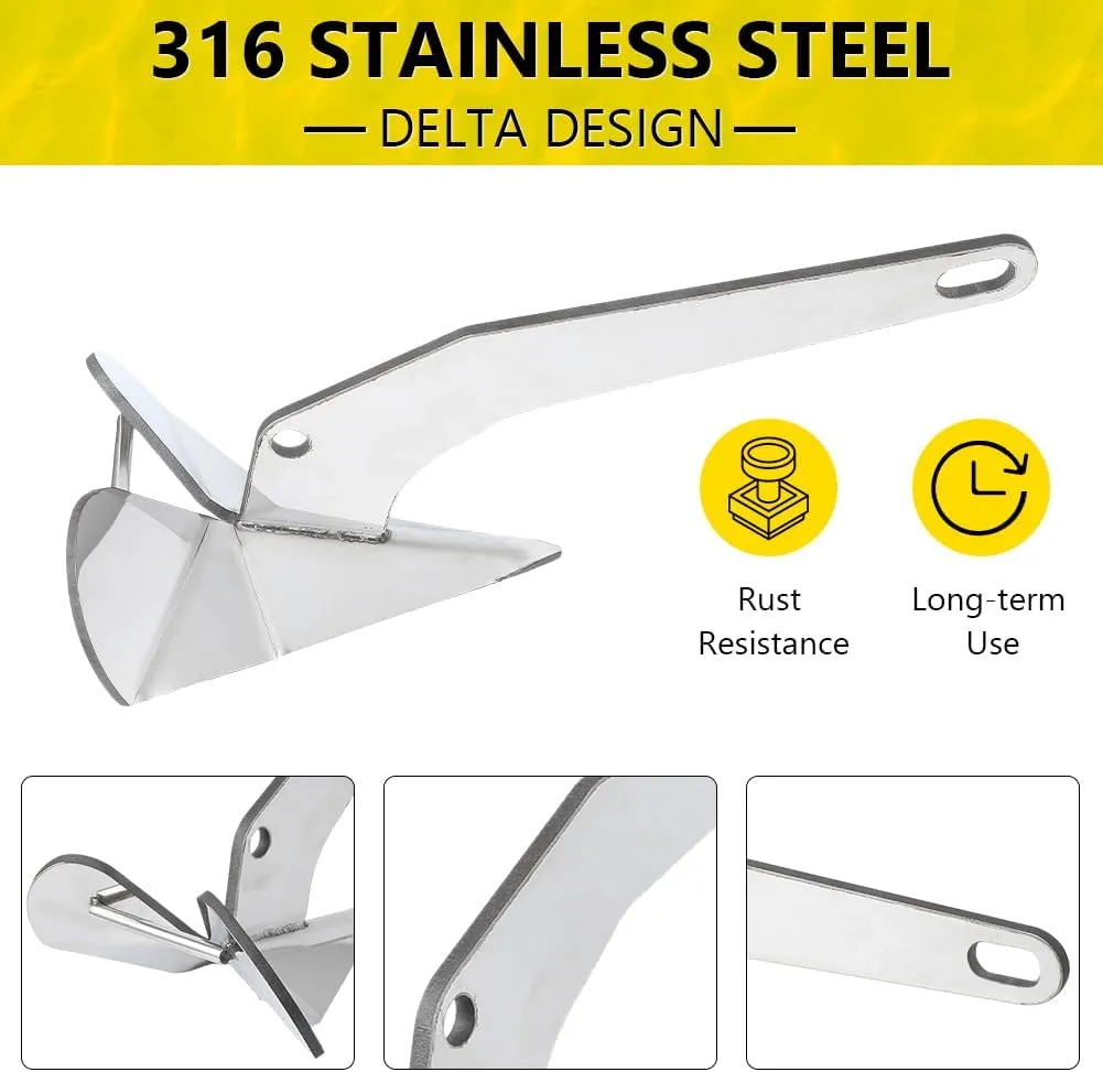 GAOMON Upgraded Boat Anchor, 316 Stainless Steel Delta-Style Anchor, Heavy Duty Triangular Anchor 11lbs / 17lbs / 22lbs Wing Style Triangle Anchor