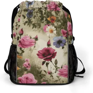Garden Blooming Wildflowers Drawstring Backpack Bags Gym Backpack with Shoe Compartment for Women Men Cinch Sack Sports Backpack with Mesh Pockets