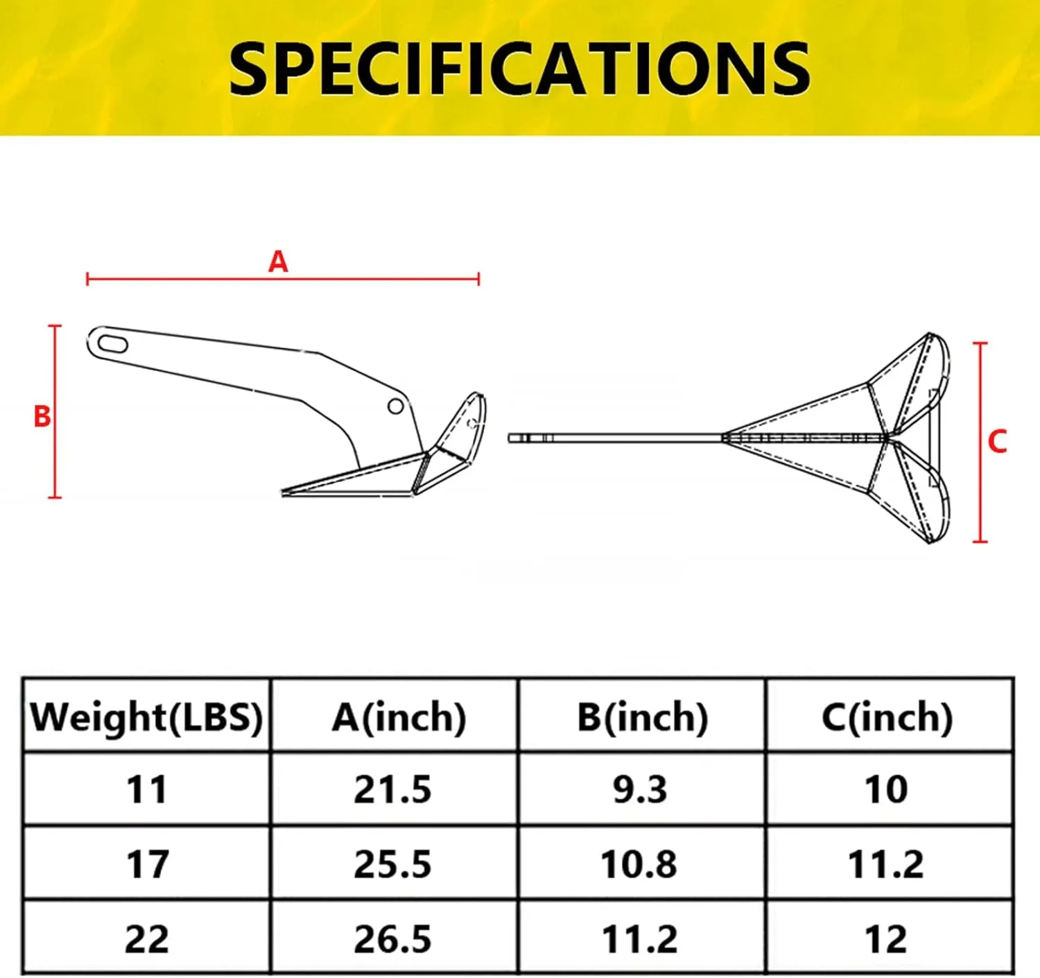 Garvee Upgraded Boat Anchor, 316 Stainless Steel Delta-Style Anchor, Heavy Duty Triangular Anchor 11lbs / 17lbs / 22lbs Wing Style Triangle Anchor