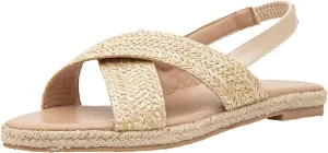GATUXUS Women's Braided Flats Sandals Slingback Open Toe Platform Espadrille Sandals Beach Outdoor Shoes Summer