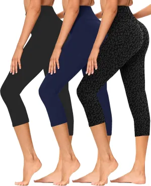 GAYHAY 3 Pack Capri Leggings for Women - Stretch Tummy Control Yoga Pants for Cycling Workout