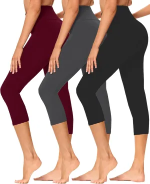 GAYHAY 3 Pack Capri Leggings for Women - Stretch Tummy Control Yoga Pants for Cycling Workout