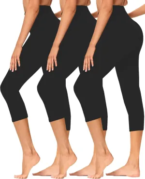 GAYHAY 3 Pack Capri Leggings for Women - Stretch Tummy Control Yoga Pants for Cycling Workout