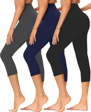 GAYHAY 3 Pack Capri Leggings for Women - Stretch Tummy Control Yoga Pants for Cycling Workout