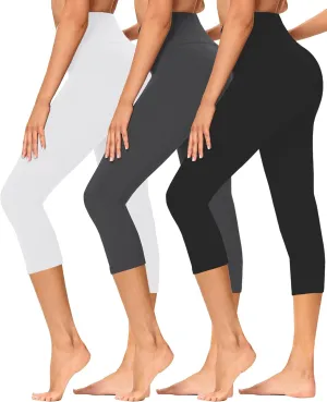 GAYHAY 3 Pack Capri Leggings for Women - Stretch Tummy Control Yoga Pants for Cycling Workout