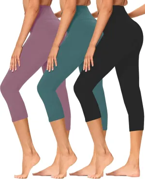GAYHAY 3 Pack Capri Leggings for Women - Stretch Tummy Control Yoga Pants for Cycling Workout