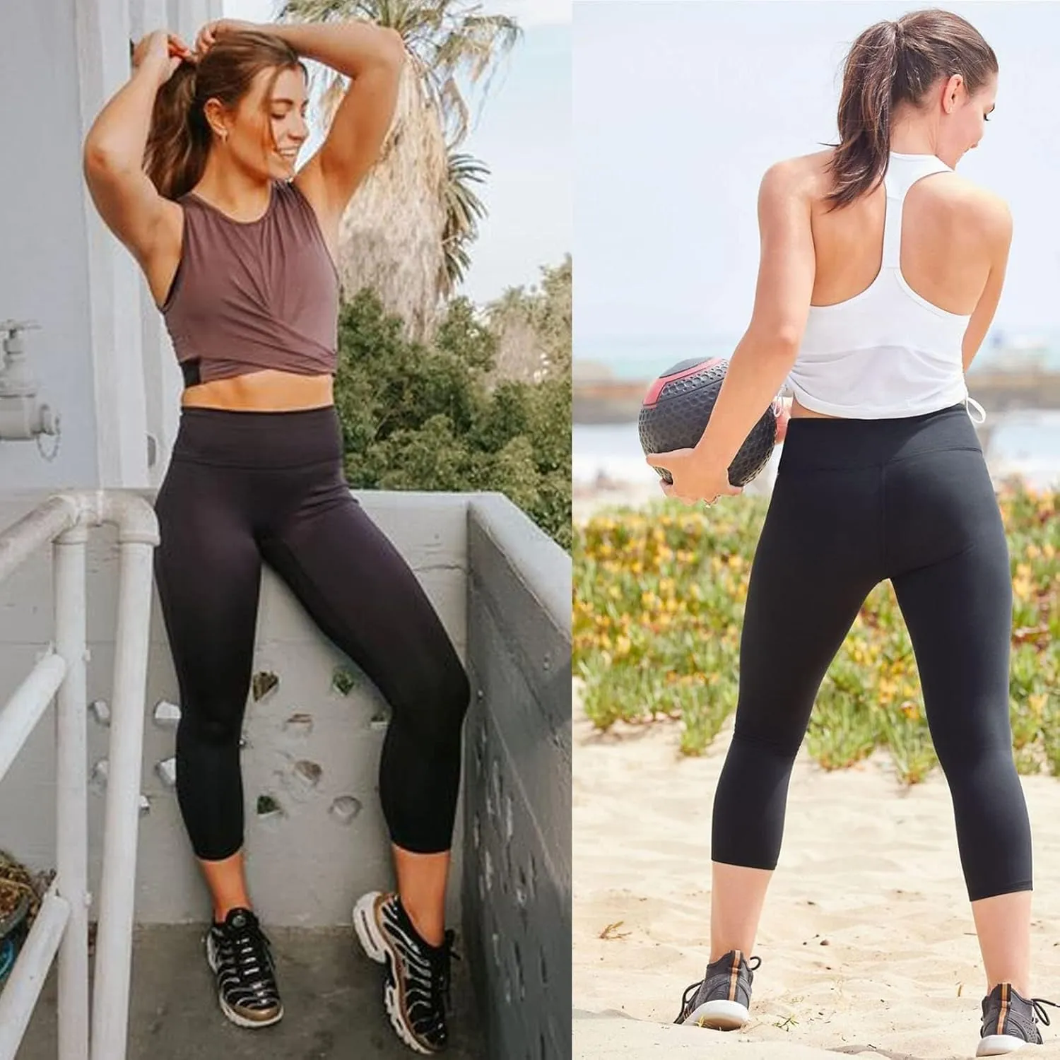 GAYHAY 3 Pack Capri Leggings for Women - Stretch Tummy Control Yoga Pants for Cycling Workout