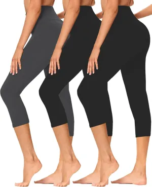 GAYHAY 3 Pack Capri Leggings for Women - Stretch Tummy Control Yoga Pants for Cycling Workout