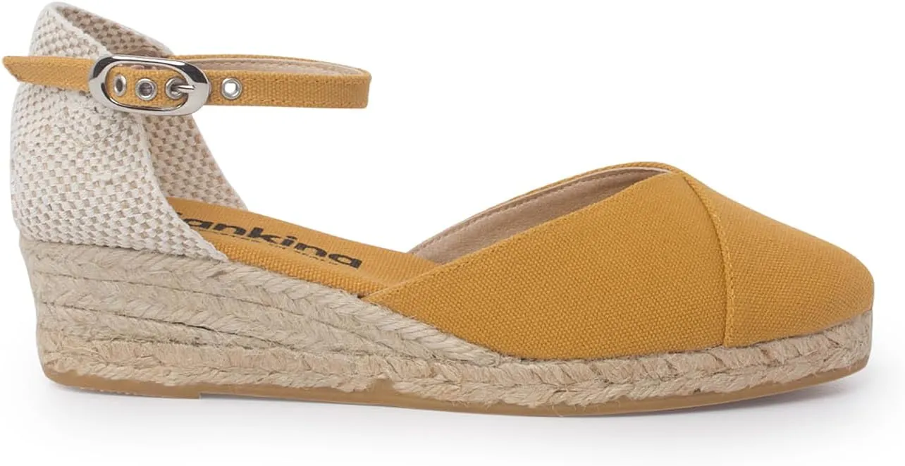 Girona Authentic Spanish Espadrille Wedge Sandals for Women - Sustainable, Eco Friendly, Vegan Shoes. Classic Style, Organic Cotton Canvas Upper, Comfy Insole, Jute Midsole, Rubber Sole. Made in Spain