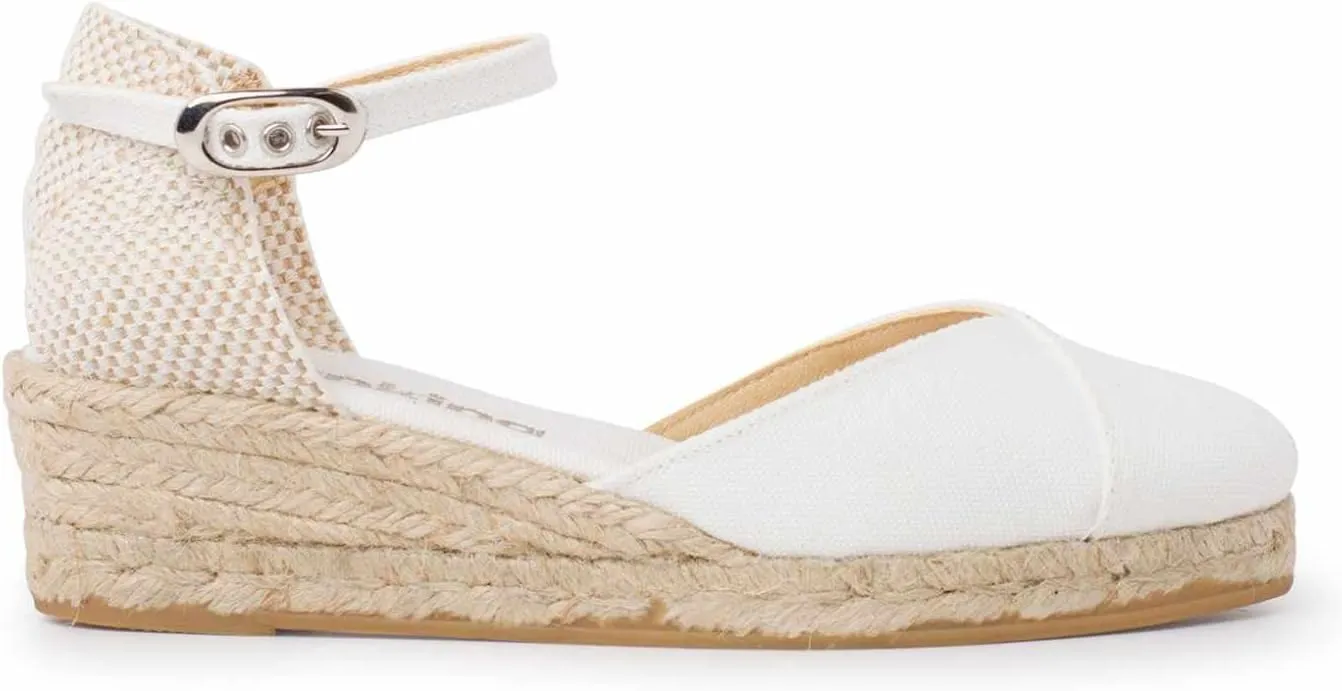 Girona Authentic Spanish Espadrille Wedge Sandals for Women - Sustainable, Eco Friendly, Vegan Shoes. Classic Style, Organic Cotton Canvas Upper, Comfy Insole, Jute Midsole, Rubber Sole. Made in Spain