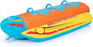 Goplus Inflatable Towable Tubes for Boating, 1-2/1-3 Rider Hot Dog Tube for Boat to Pull, Water Sports Banana Boat with EVA-Padded Seats for Towing Rider