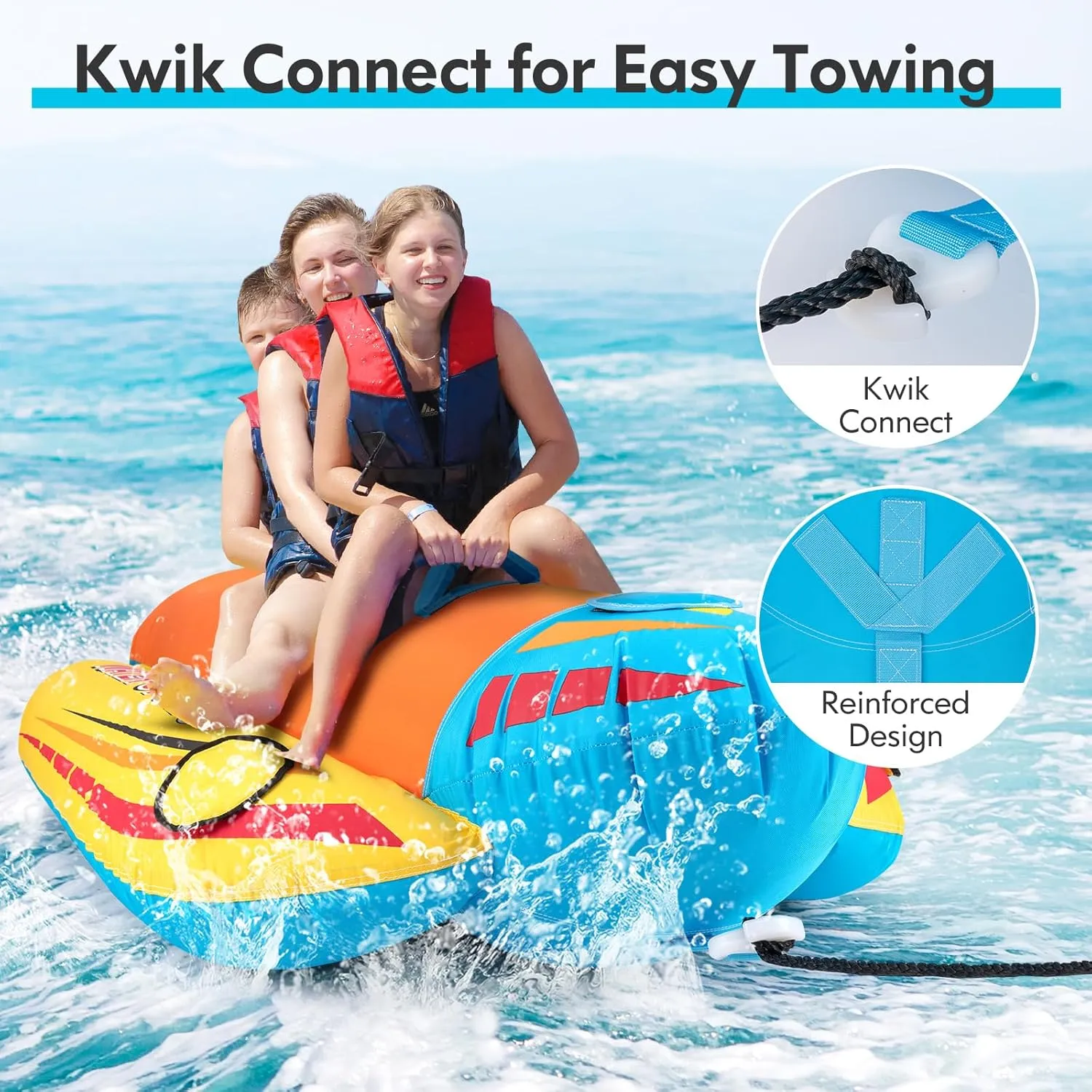 Goplus Inflatable Towable Tubes for Boating, 1-2/1-3 Rider Hot Dog Tube for Boat to Pull, Water Sports Banana Boat with EVA-Padded Seats for Towing Rider