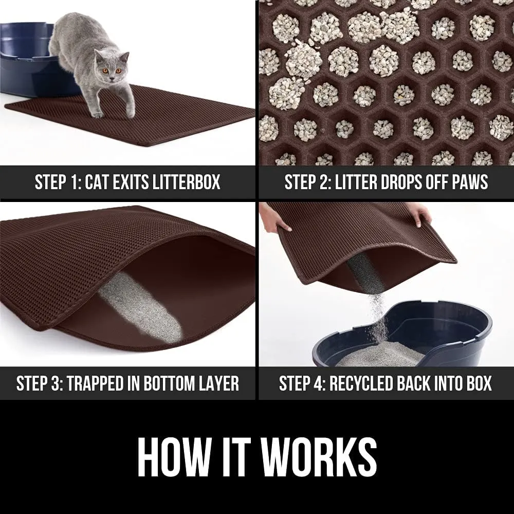 GORILLA GRIP Honeycomb Cat Litter Mat 35x24, Two Layer Trapping Waste Mats, Soft On Paws, Indoor Box Supplies and Essentials, Feeding Trap, Water Resistant on Floors, Brown