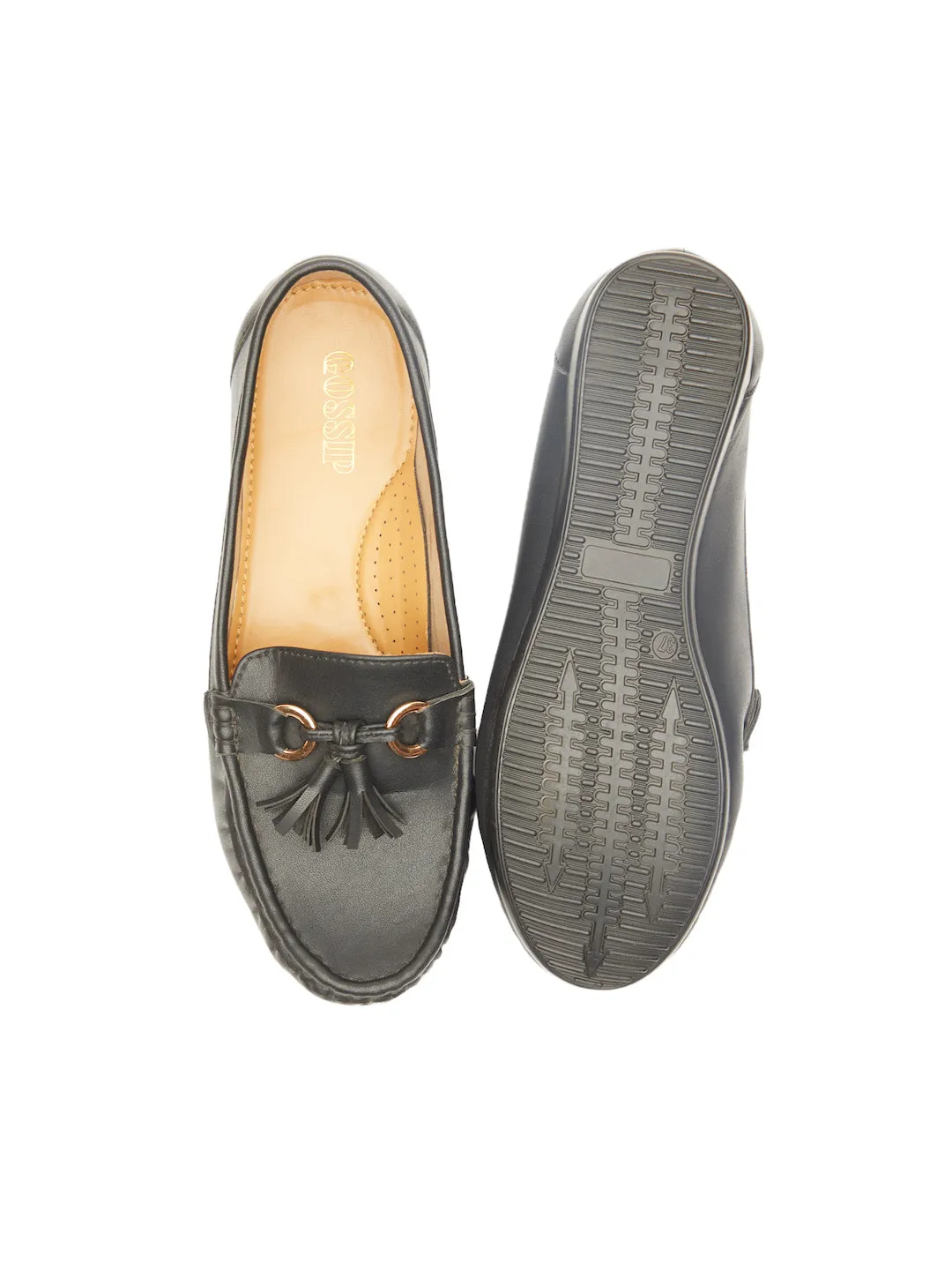 GOSSIP WOMENS BLACK MOCCASINS