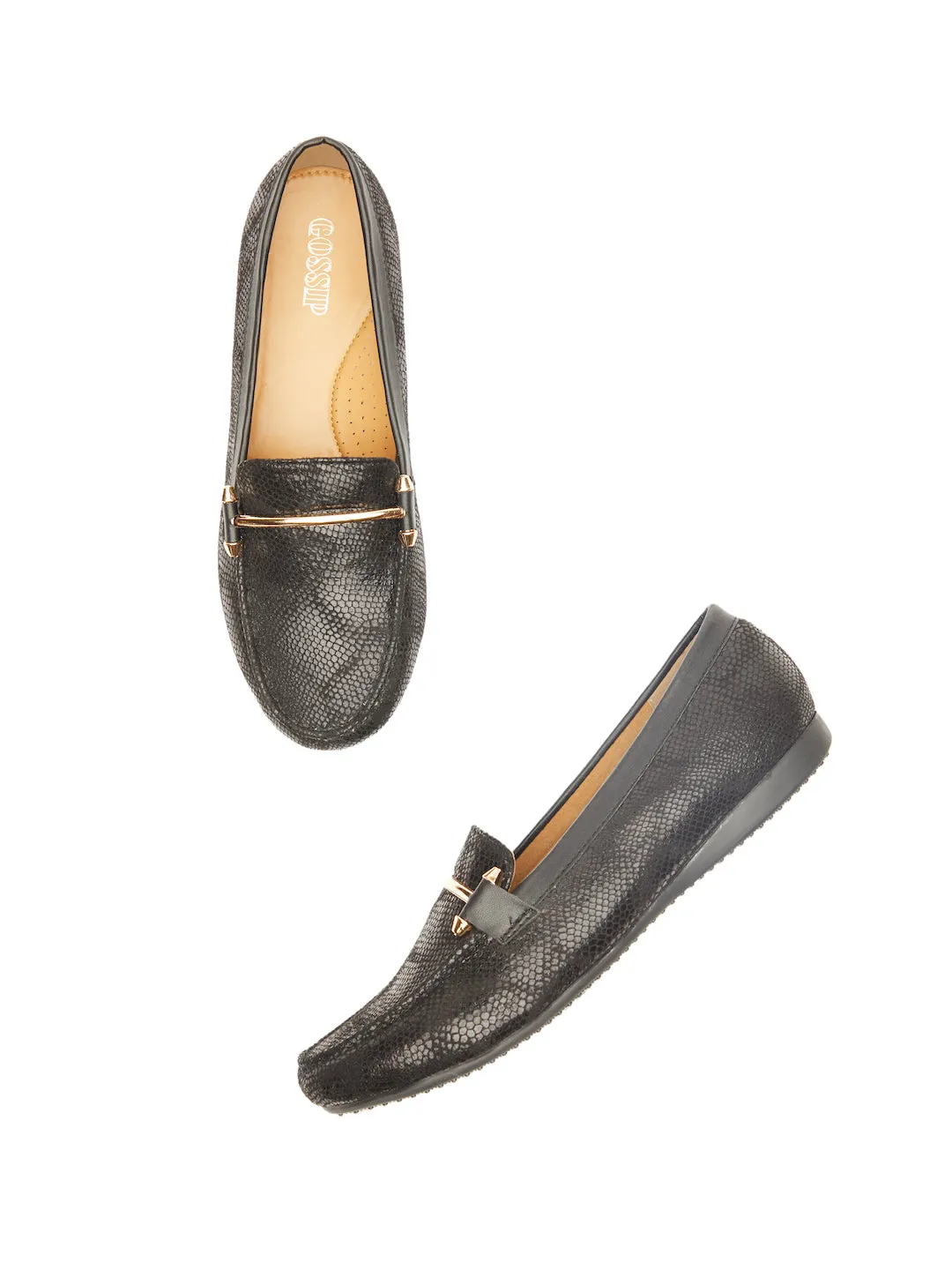 GOSSIP WOMENS BLACK MOCCASINS