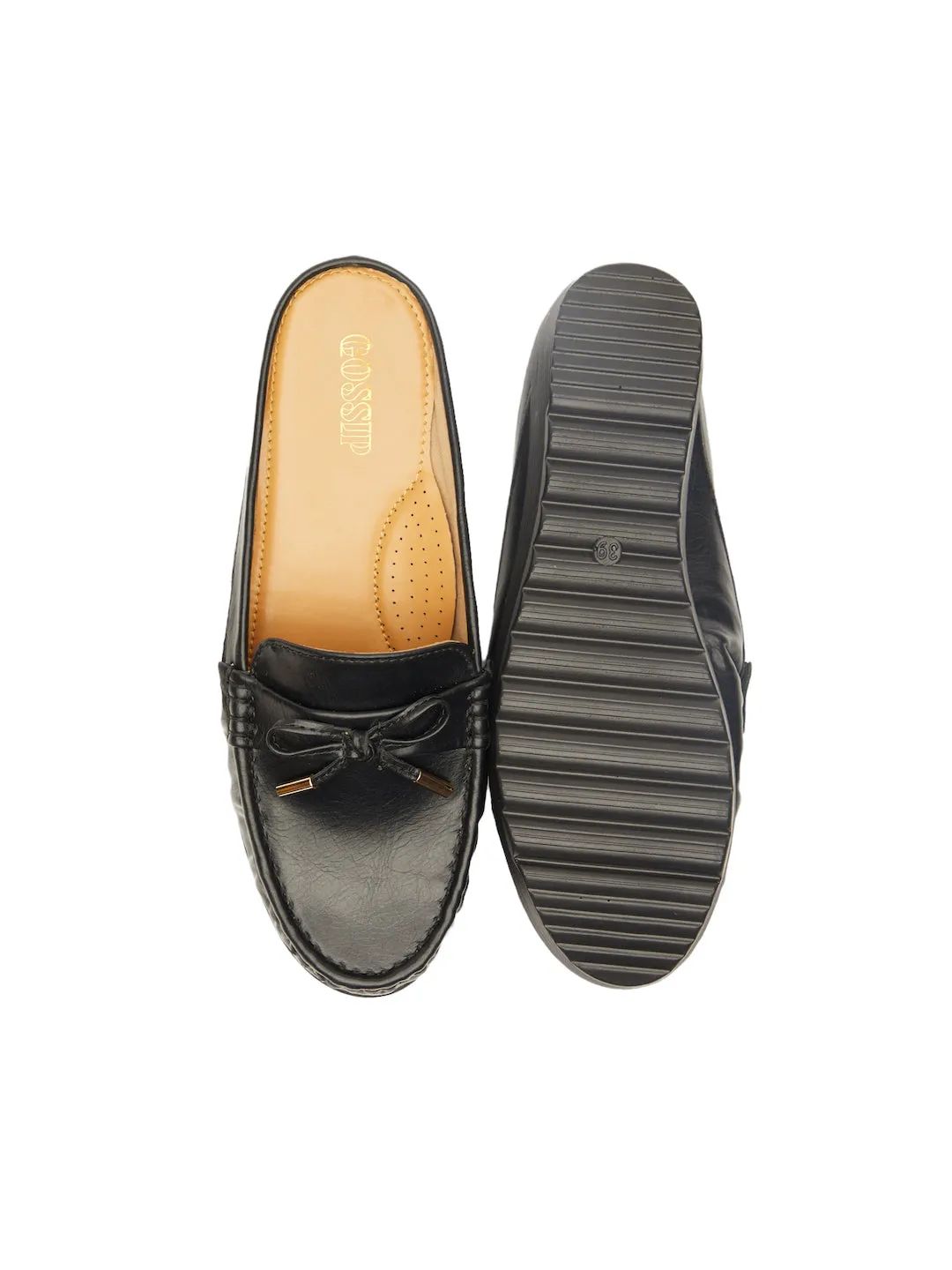 GOSSIP WOMENS BLACK MOCCASINS