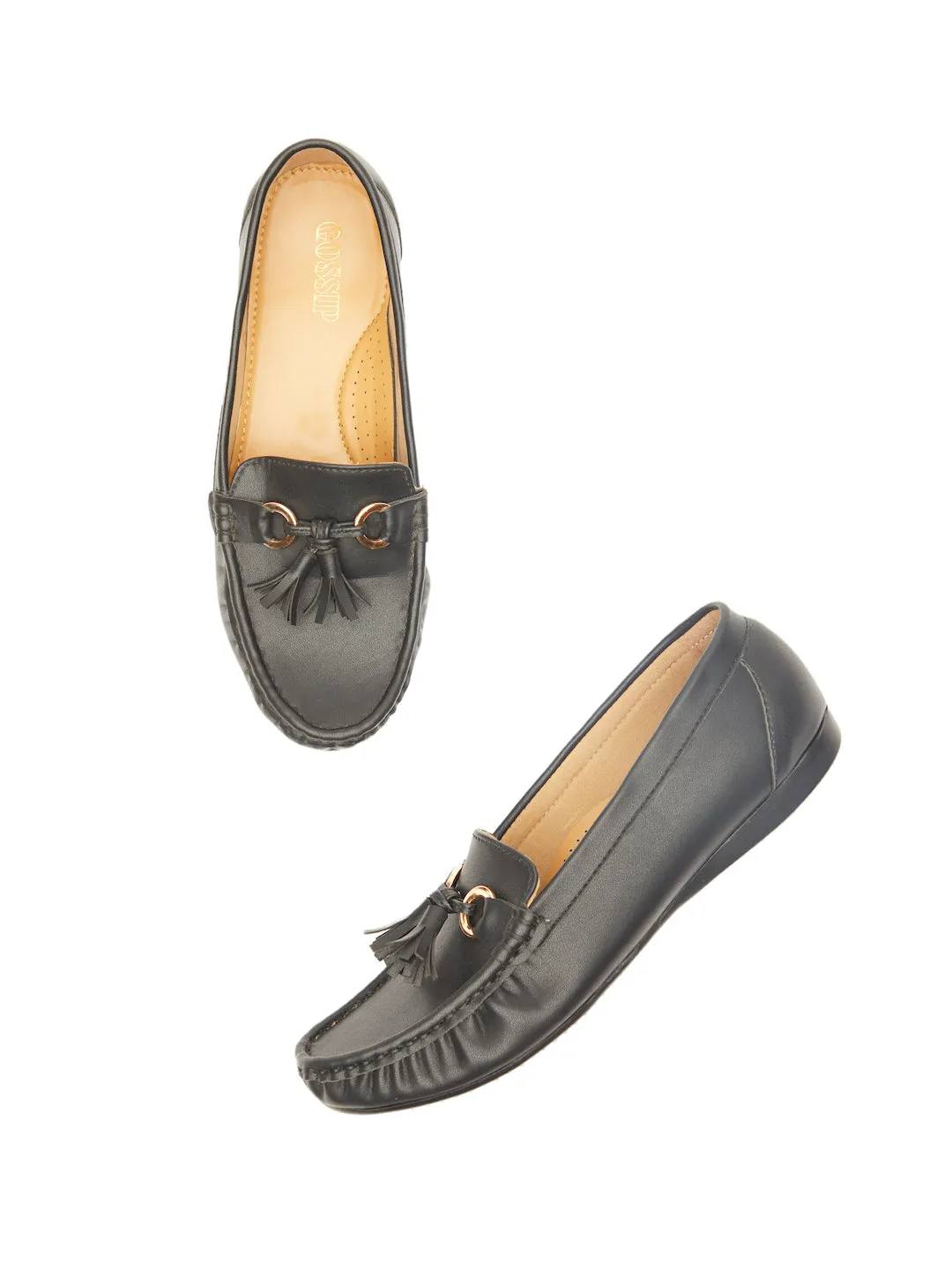 GOSSIP WOMENS BLACK MOCCASINS