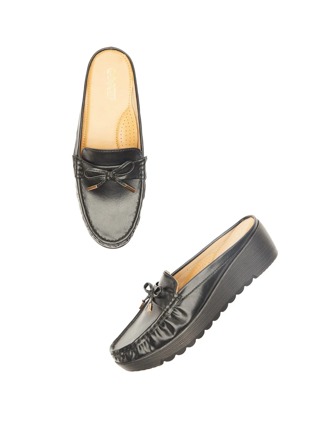 GOSSIP WOMENS BLACK MOCCASINS