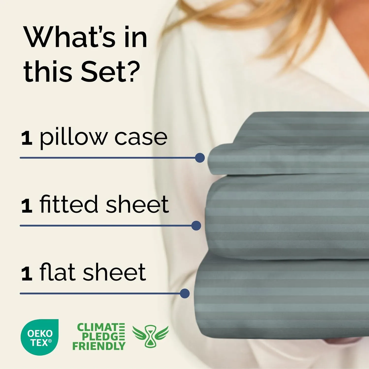 Green Striped Sheets – 3 Piece Twin Set with 1 Flat & 1 Fitted Sheet & 1 Pillowcase w/ Deep Pockets – Cozy, Wrinkle & Fade Resistant - Ultra-Soft, Breathable, Cooling – Luxury Pinstripe Bed Sheets Set
