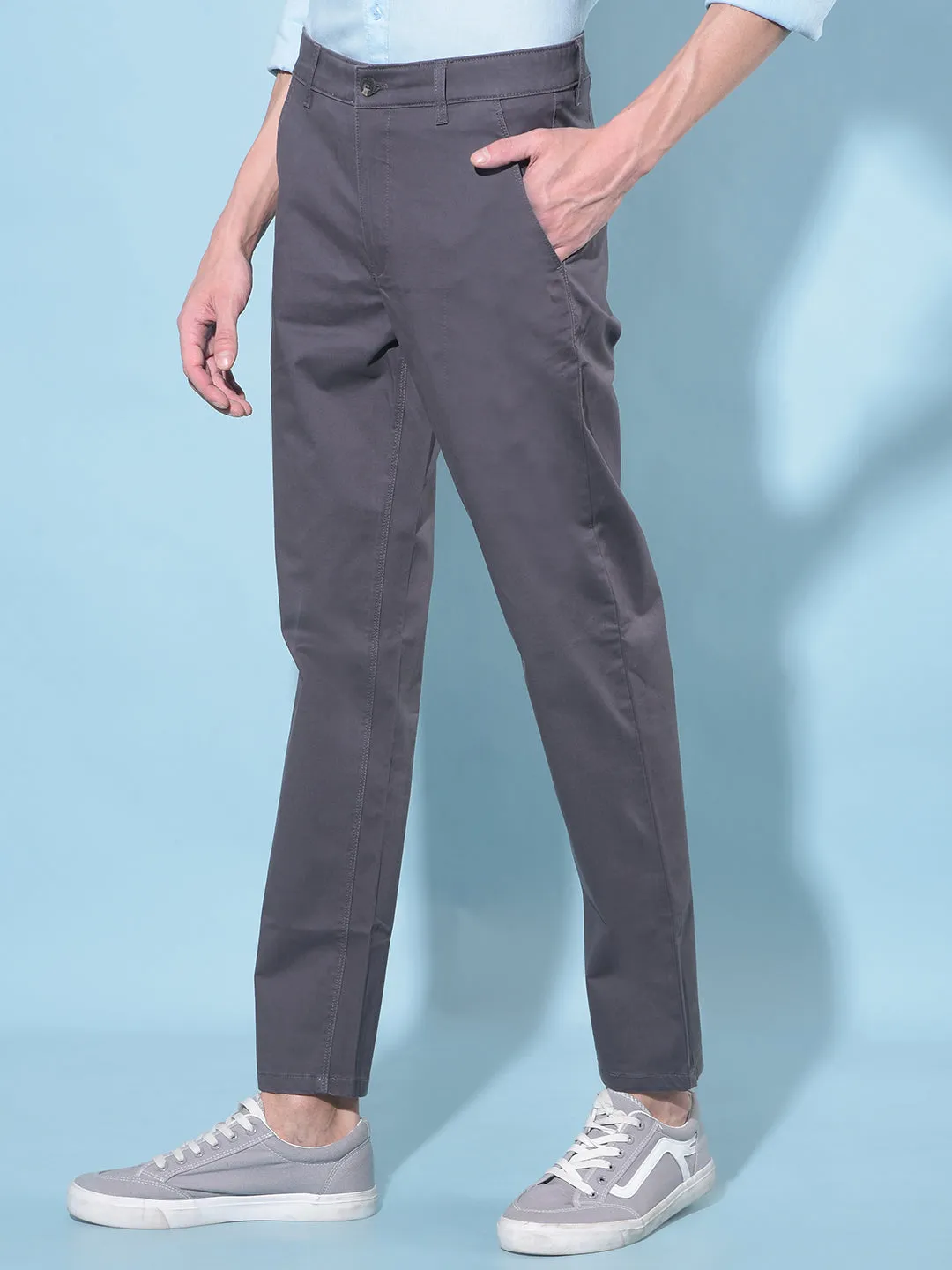 Grey Straight Stretchable Trousers