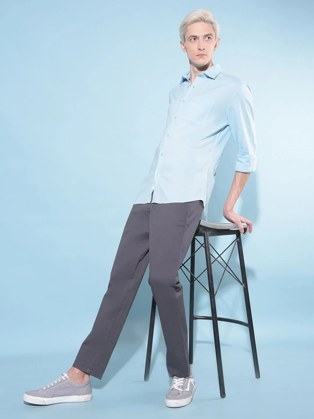 Grey Straight Stretchable Trousers