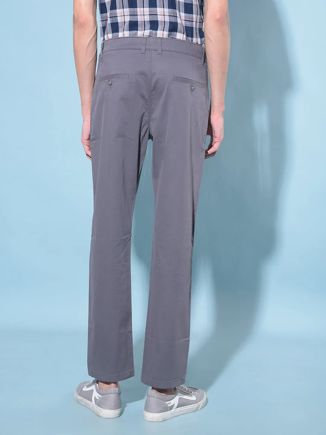 Grey Straight Stretchable Trousers