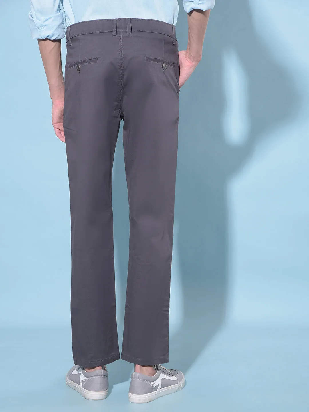Grey Straight Stretchable Trousers