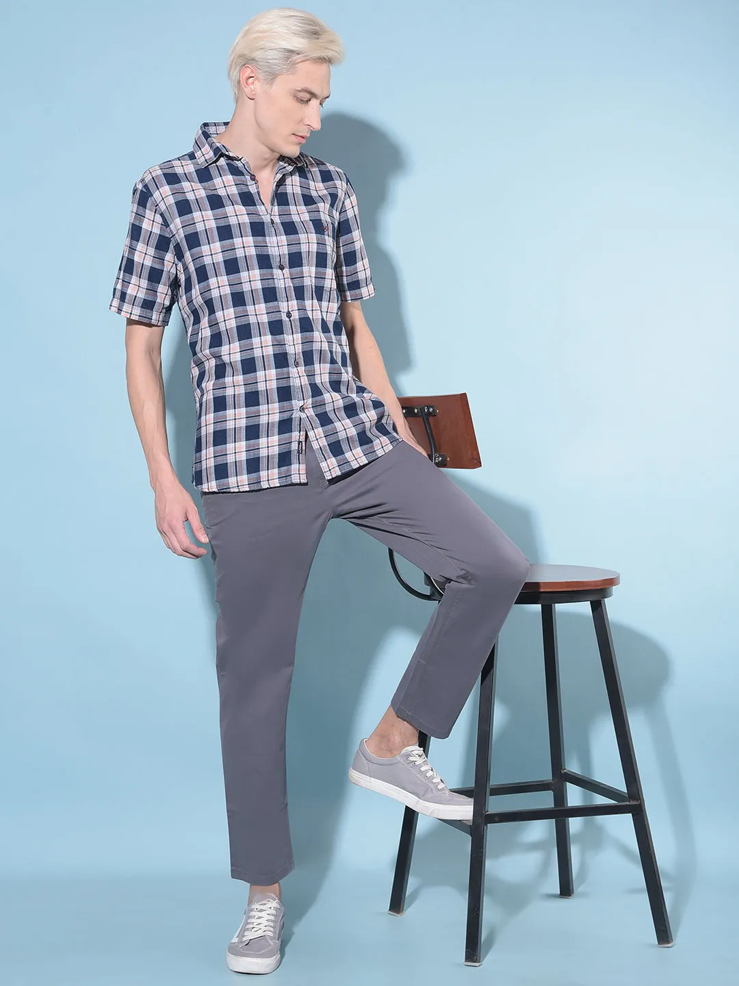 Grey Straight Stretchable Trousers