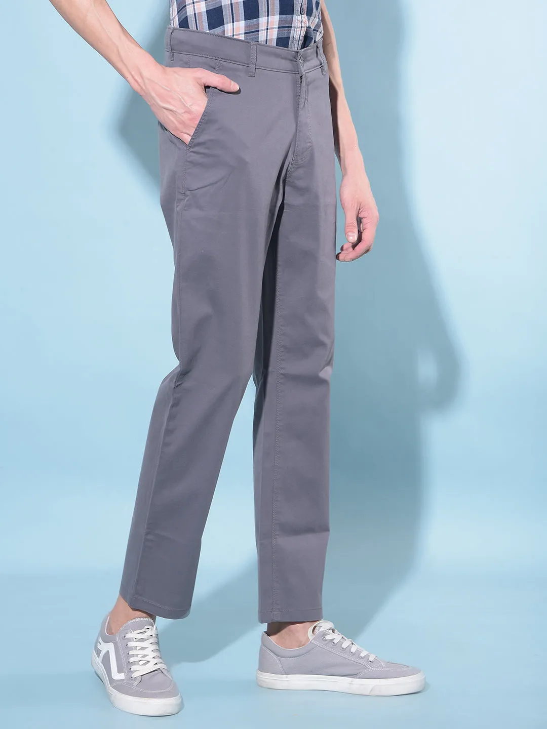 Grey Straight Stretchable Trousers