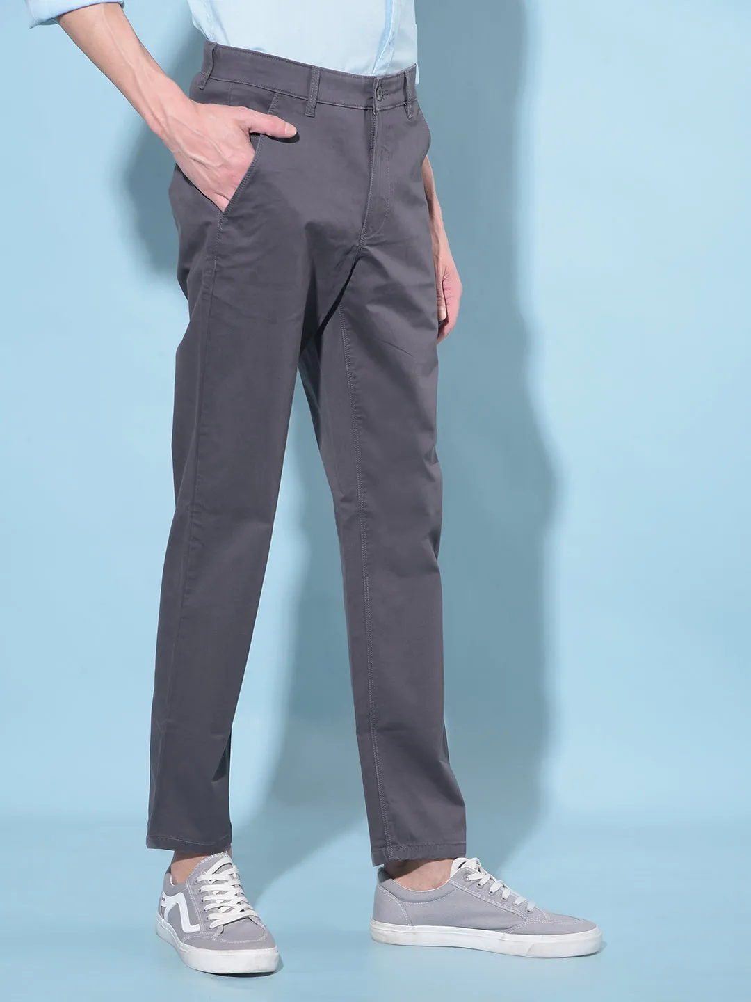 Grey Straight Stretchable Trousers