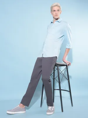 Grey Straight Stretchable Trousers