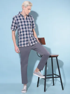Grey Straight Stretchable Trousers