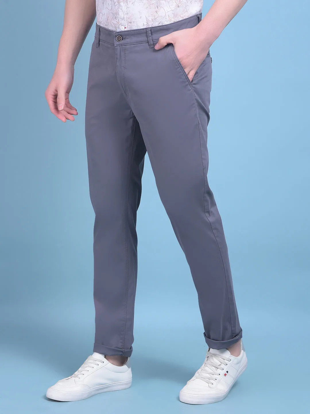Grey Stretchable Cotton Trousers
