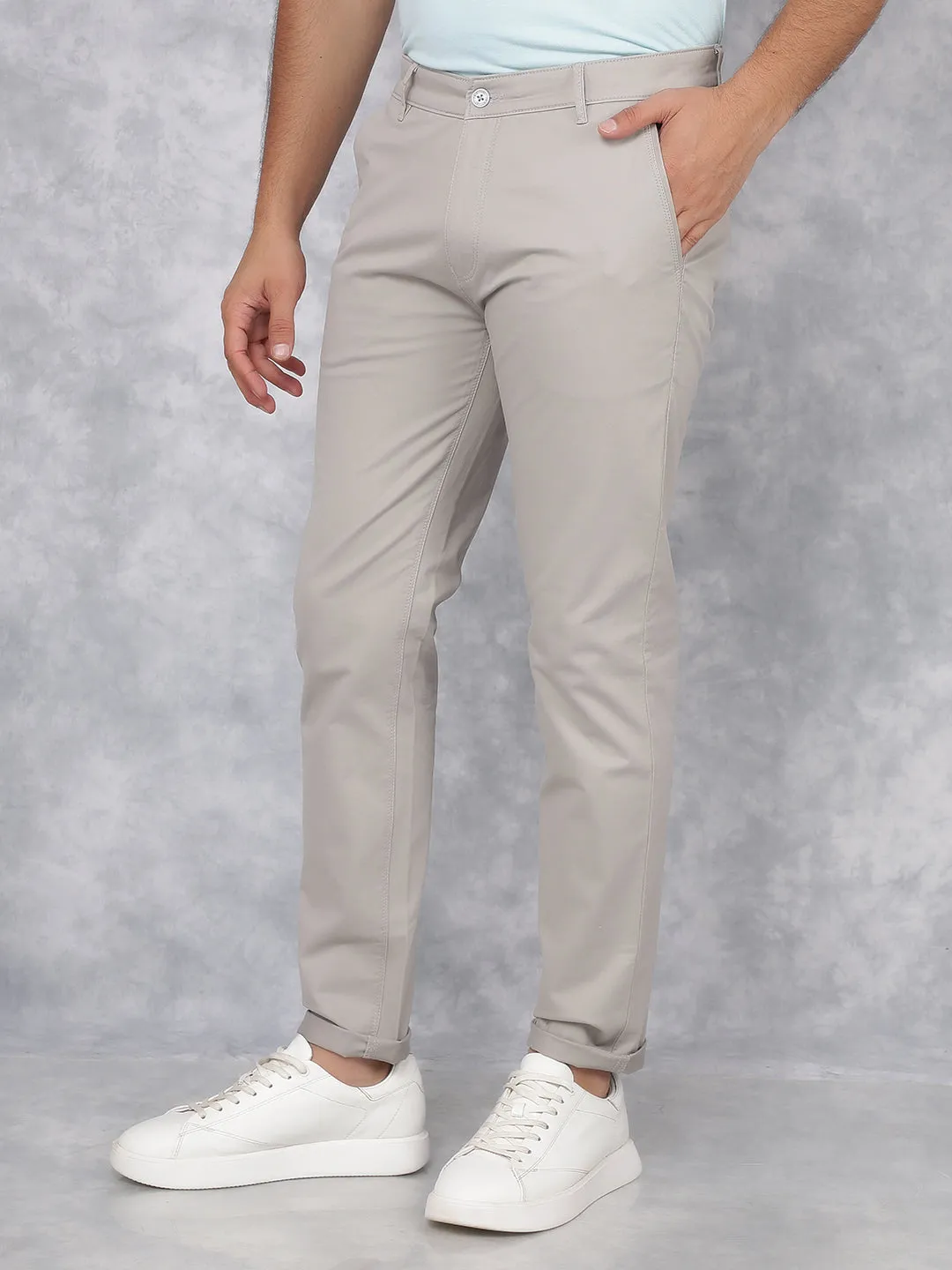 Grey Stretchable Cotton Trousers