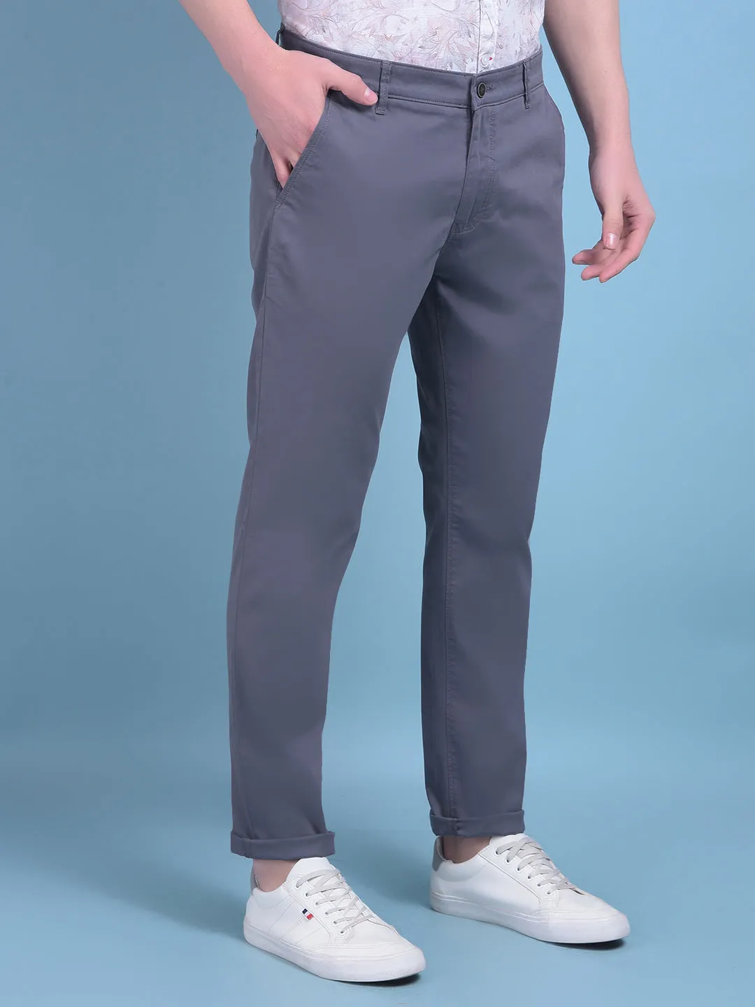 Grey Stretchable Cotton Trousers