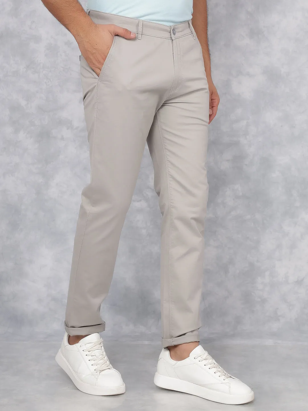 Grey Stretchable Cotton Trousers