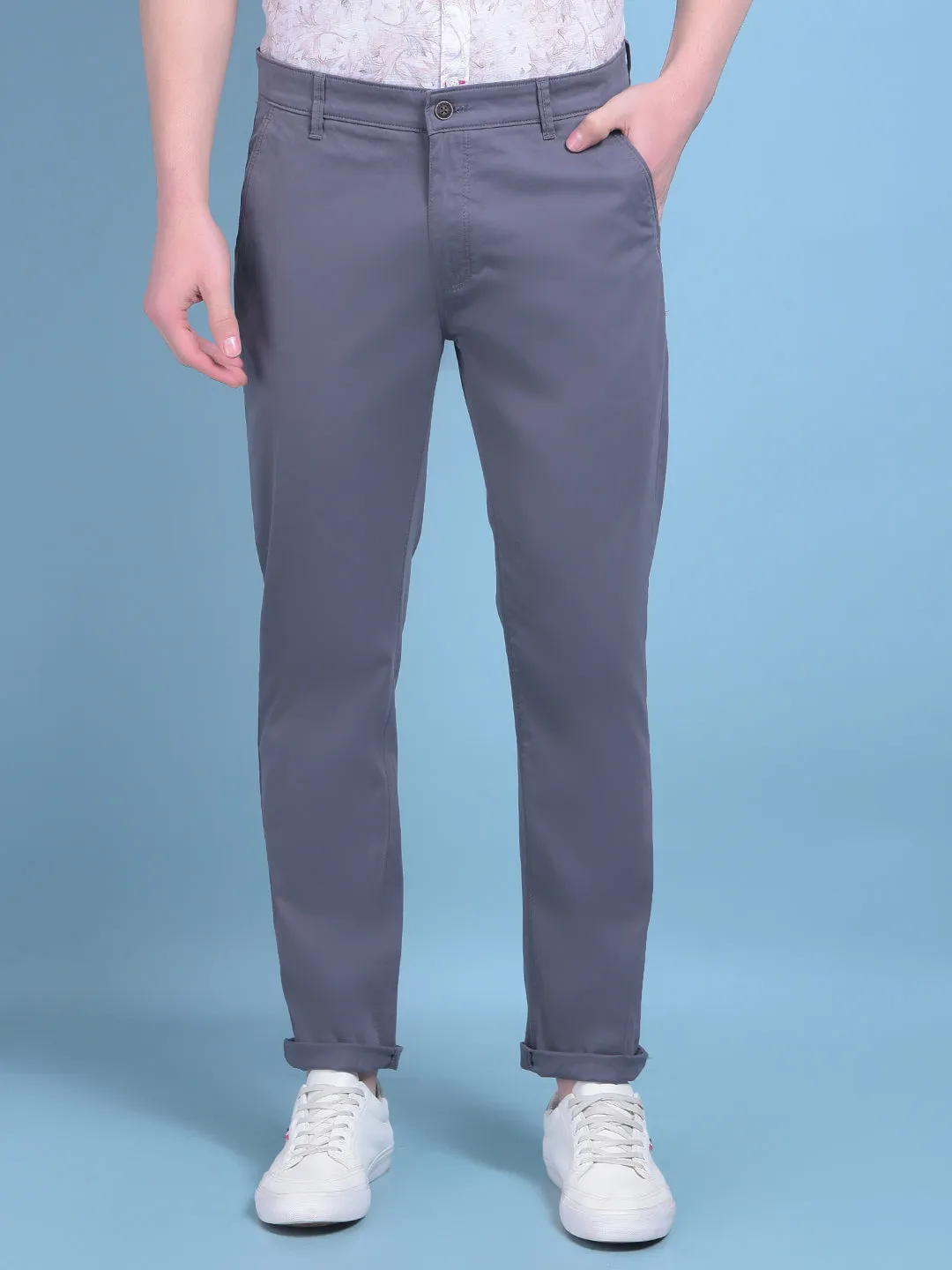 Grey Stretchable Cotton Trousers