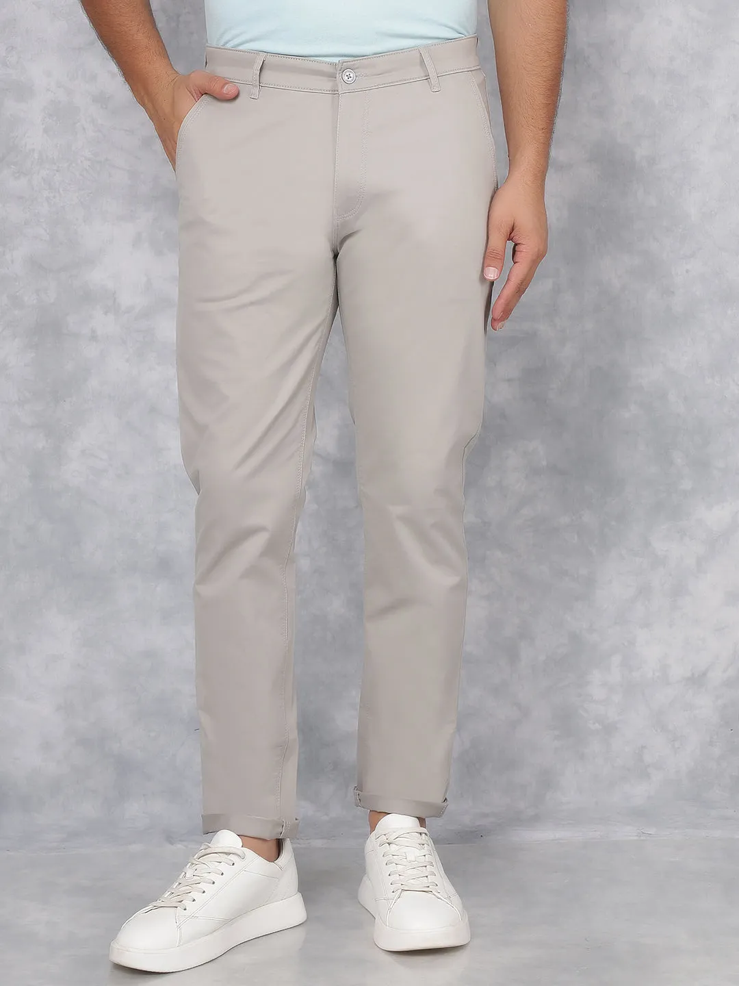 Grey Stretchable Cotton Trousers