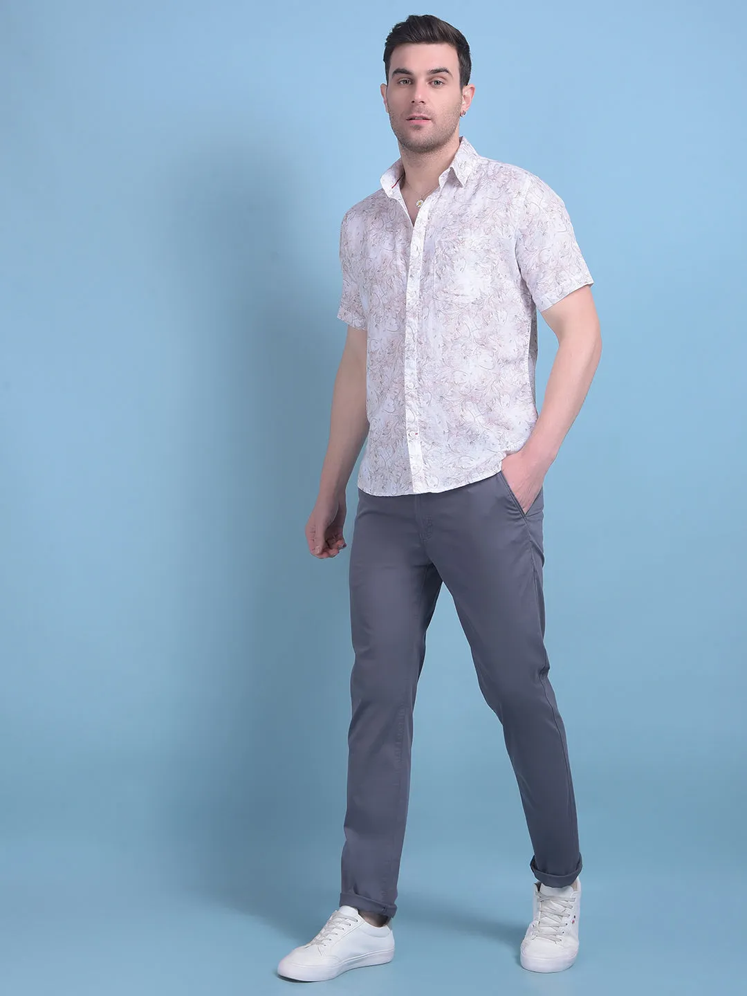 Grey Stretchable Cotton Trousers