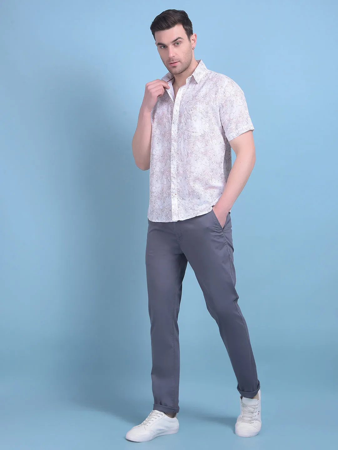 Grey Stretchable Cotton Trousers