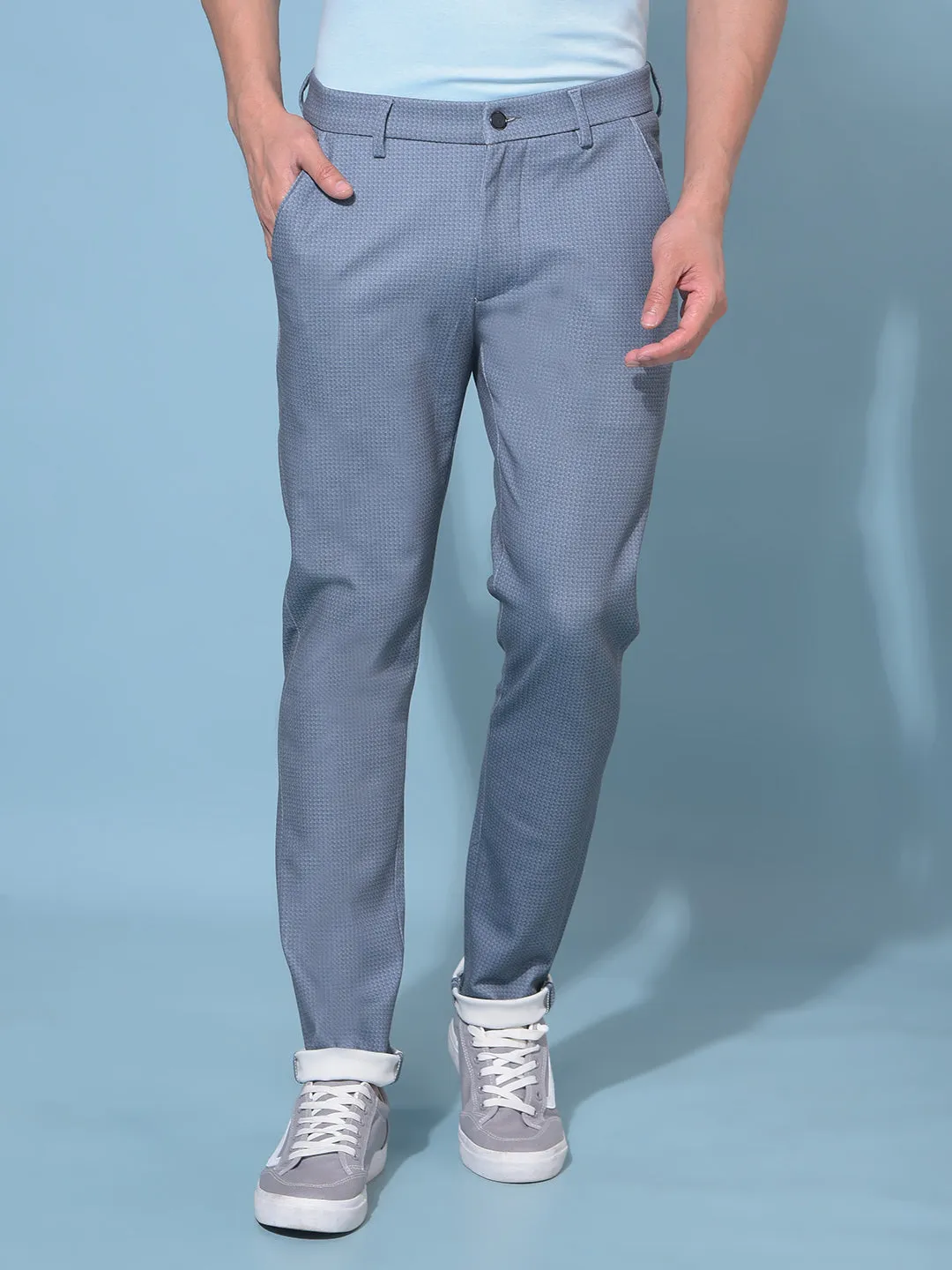 Grey Stretchable Printed Trousers