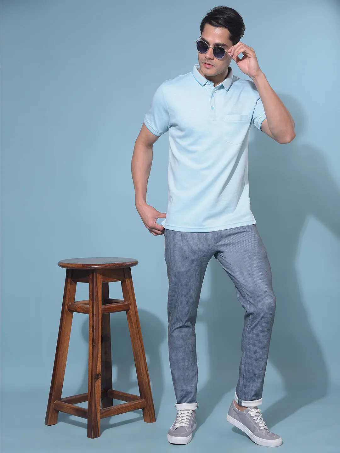 Grey Stretchable Printed Trousers
