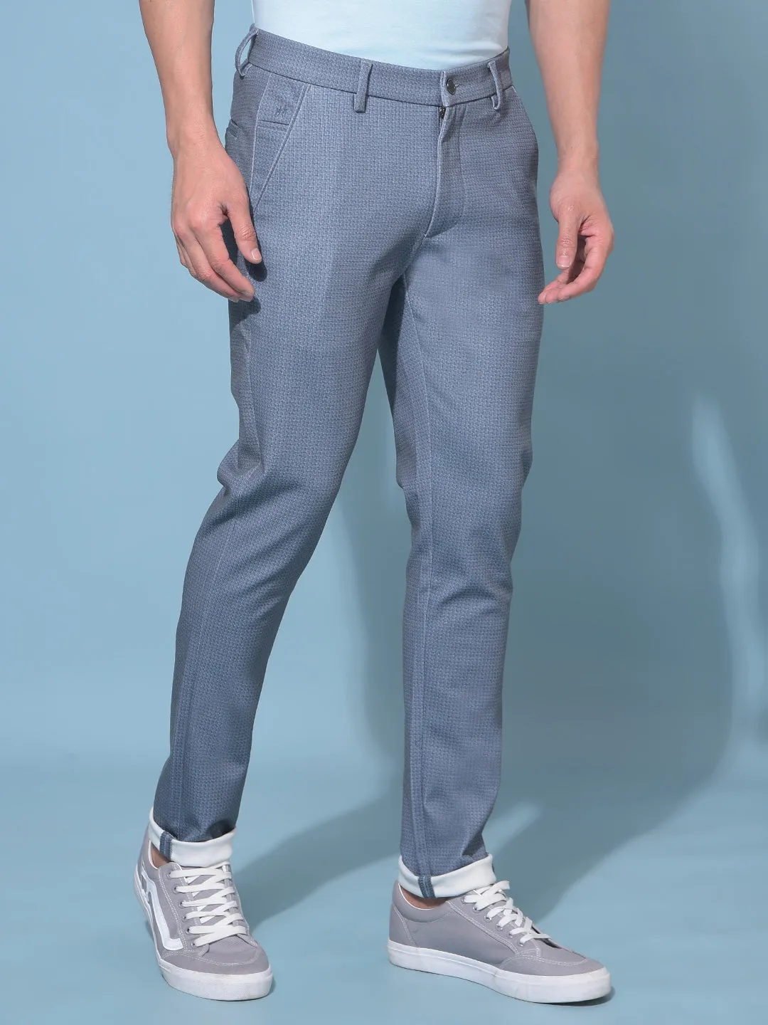 Grey Stretchable Printed Trousers